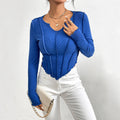 Slim fit V-neck irregular stitching top - runwayfashionista.com