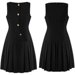 Elegant Sleeveless Pleated Dress - black