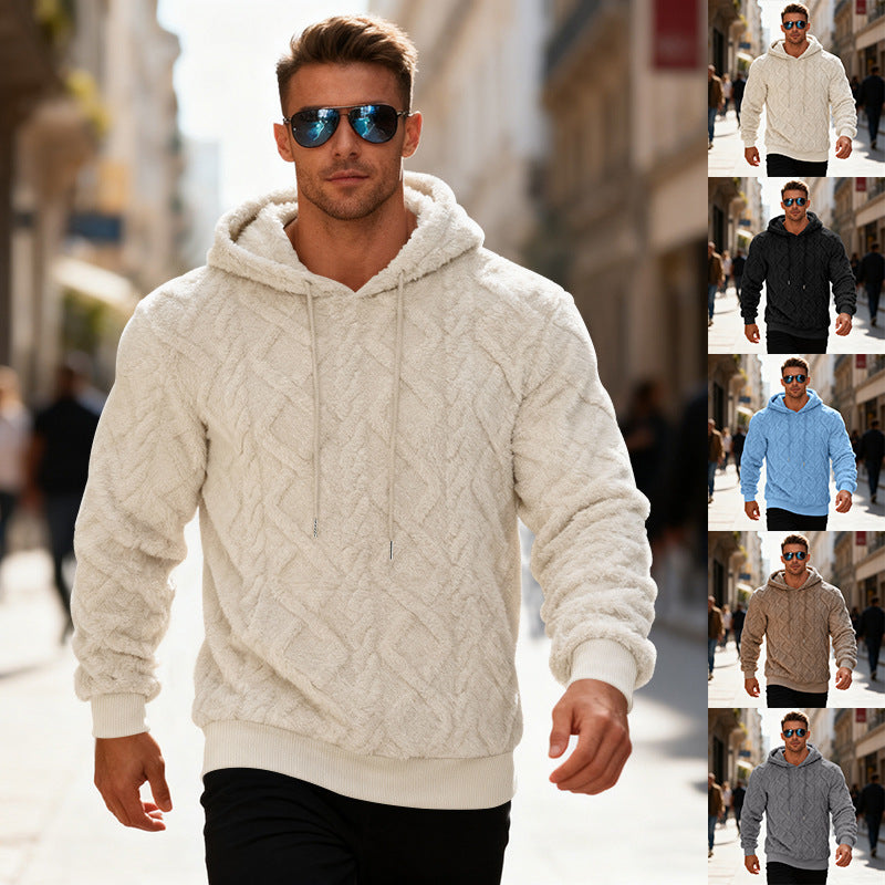 Plush Long-sleeved Pullover Fleece Hoodie - white
