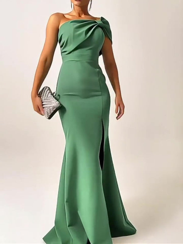 Green Bow Tube Top Evening Maxi Dress - green