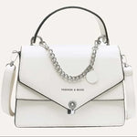 Chain PU Leather Handbag with Detachable Shoulder Strap - Black & Ivory