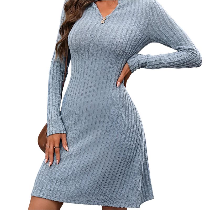 Notched long sleeve mini dress - runwayfashionista.com