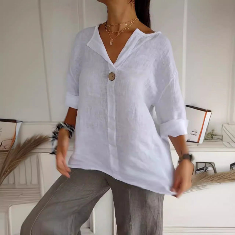 V-neck Long-sleeved Tops -white