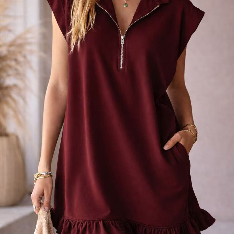 V-Neck Sleeveless Mini Dress - maroon