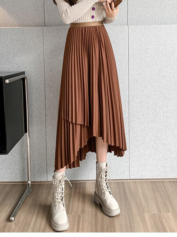 Stylish Irregular Pleated Long Skirt - runwayfashionista.com