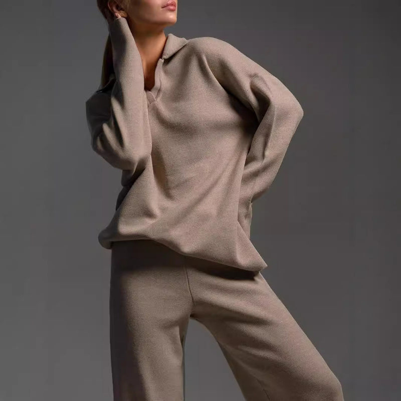 Cozy Chic Knit Pullover & Straight-Leg Pant Set - beige
