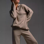Cozy Chic Knit Pullover & Straight-Leg Pant Set - beige