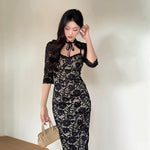 Edgy Lace Camisole Long Sleeve Midi Dress