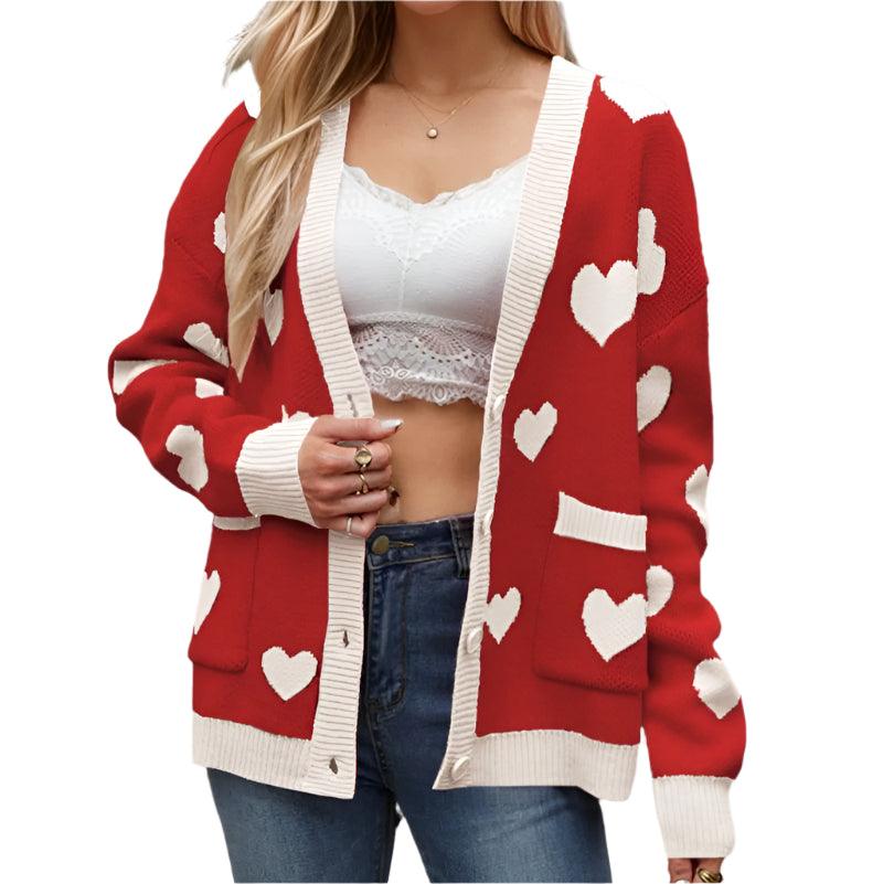Heart button up long sleeve cardigan - runwayfashionista.com