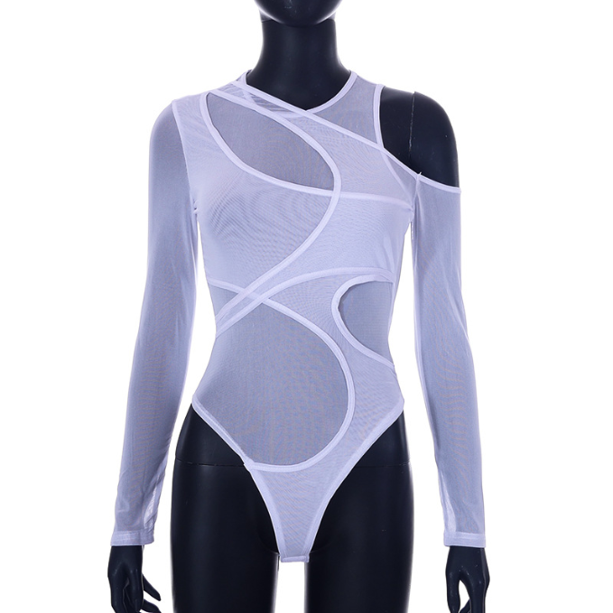 Mesh Perspective Tight Long Sleeve Bodysuit - runwayfashionista.com