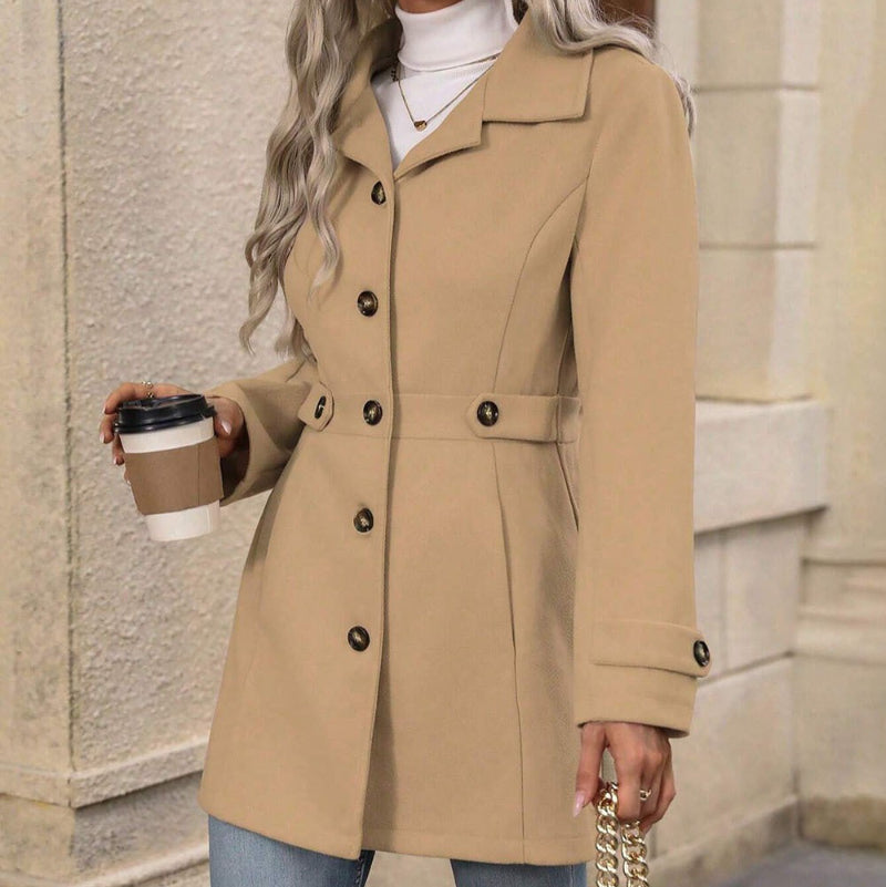 Elegant Single-breasted Mid Length Coat - beige