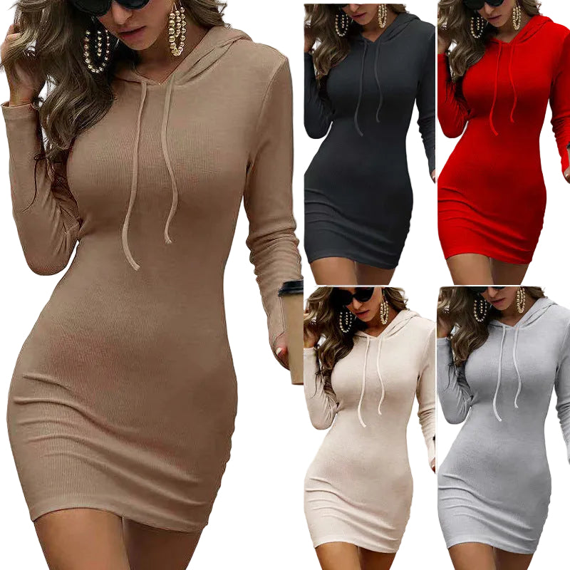 Ribbed Hooded Long Sleeve Mini Dress