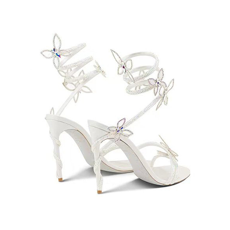 Snake Butterfly Rhinestone Flower Stiletto Heels