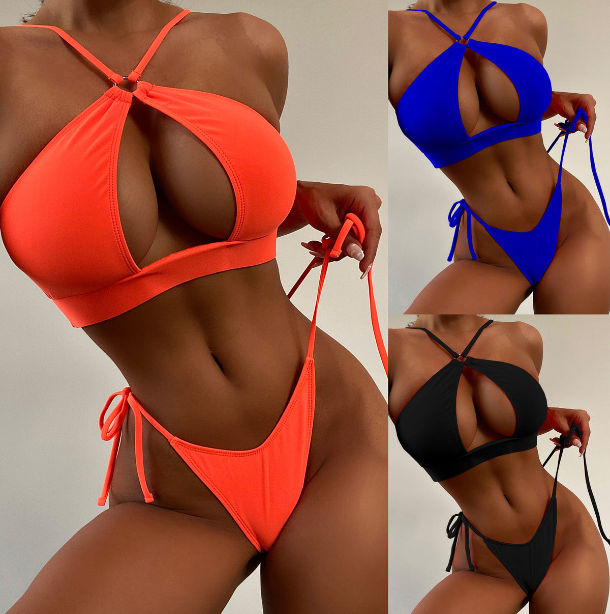 Solid Color Cutout Split Bikini - runwayfashionista.com