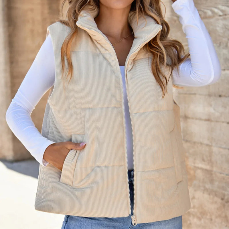 Pocketed Zip Up Turtleneck Vest Coat -runwayfashionista.com