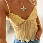 Yellow Lace Pleated Tank Top
