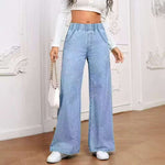 Elastic-Waist Wide-Leg Jeans - light blue