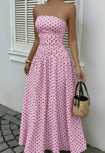 Elegant Polka-dot Off-shoulder Midi Dresses - pink