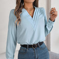 V-Neck Long Sleeve Blouse - runwayfashionista.com