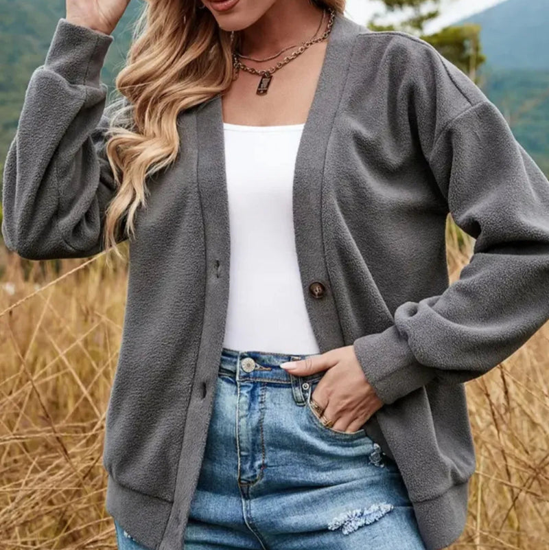 V-Neck Dropped Shoulder Jacket - runwafashionista.com