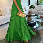 Green Tube Top With Satin Patchwork Evening Maxi Dress