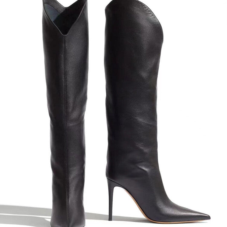 Pointed Toe Silk Satin Knee Thigh Boots