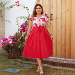 Bold Red Patchwork Midi Dress for Curves!