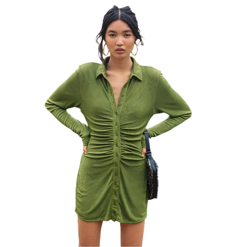 Ruched Long Sleeve Slim Mini Dress