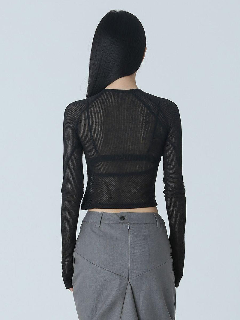 Thin Zipper Slim Perspective Short T-shirt - runwayfashionista.com