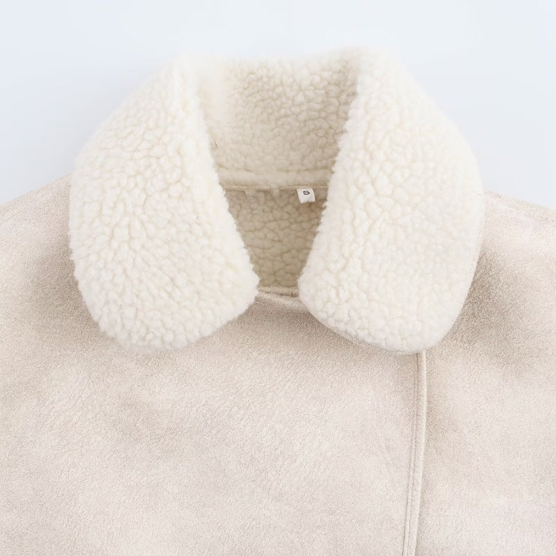 Long sleeved pocket three color leather jacket