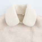 Long sleeved pocket three color leather jacket