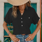 Johnny Collar Half Sleeve Blouse - runwayfashionista.com