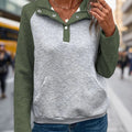 Contrast Textured Long Sleeve Sweatshirt - runwayfashionista.com