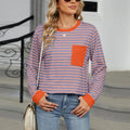 Pocketed Striped Round Neck Long Sleeve T-Shirt - runwayfashionista.com