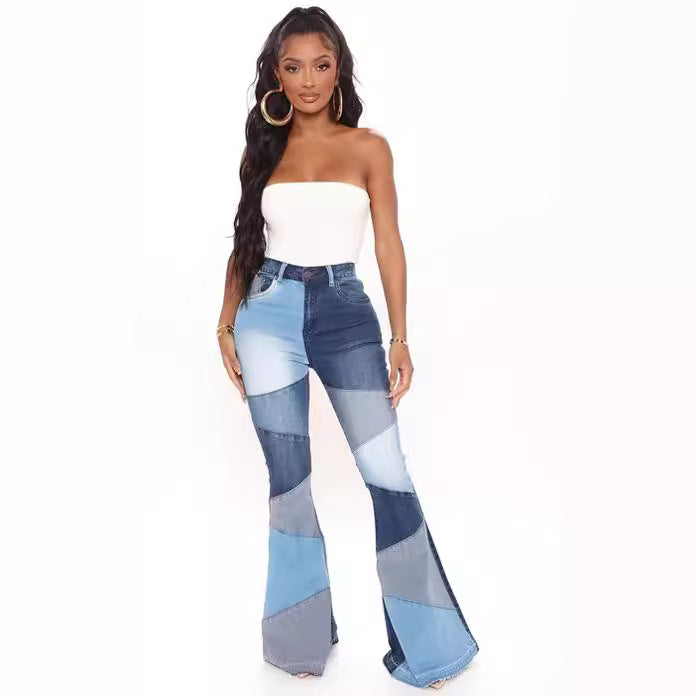 Fashionable Wide-Leg Patchwork Jeans - High-Waisted Denim - runwayfashionista.com