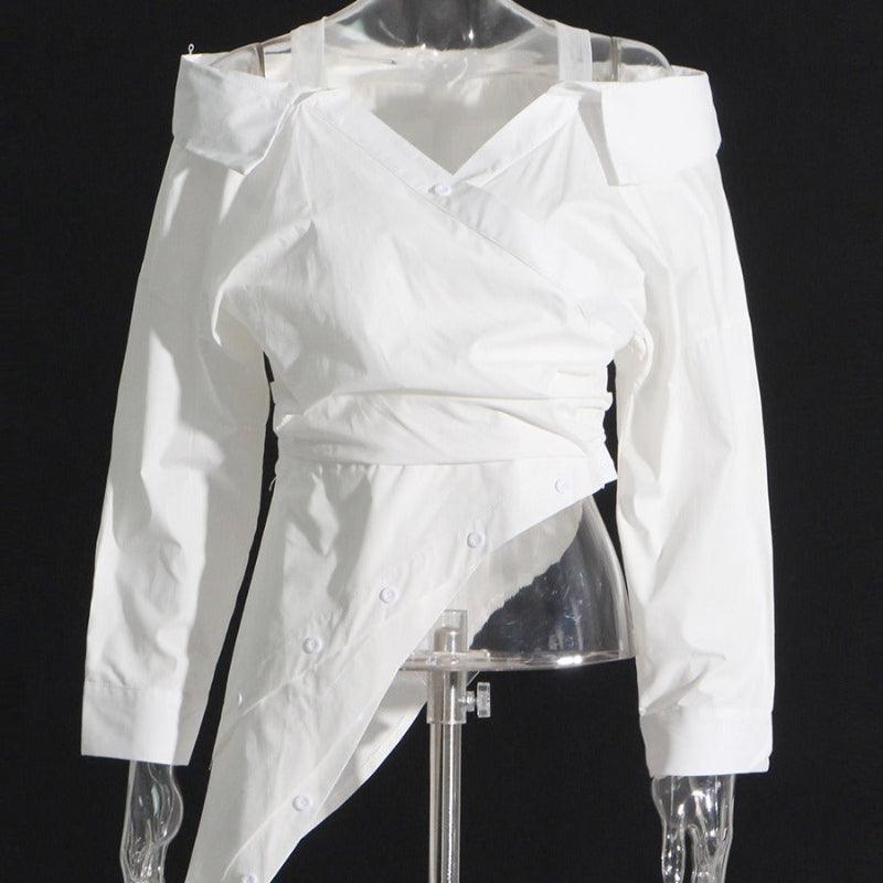Irregular Lapel and Waist Cinching Top