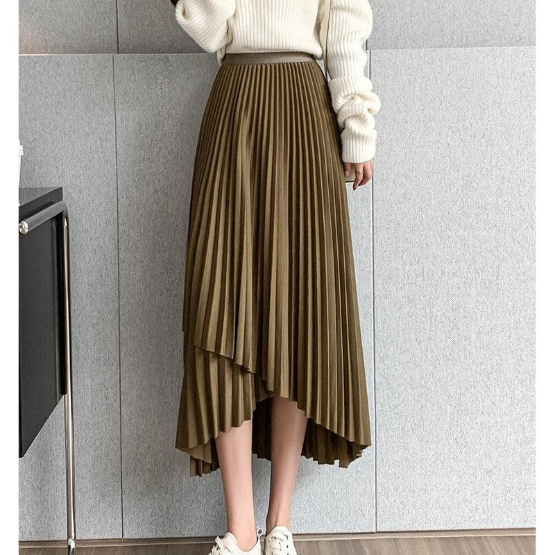 Stylish Irregular Pleated Long Skirt - runwayfashionista.com