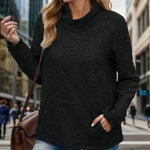 Pocketed Turtleneck Long Sleeve Sweatshirt -runwayfashionista.com