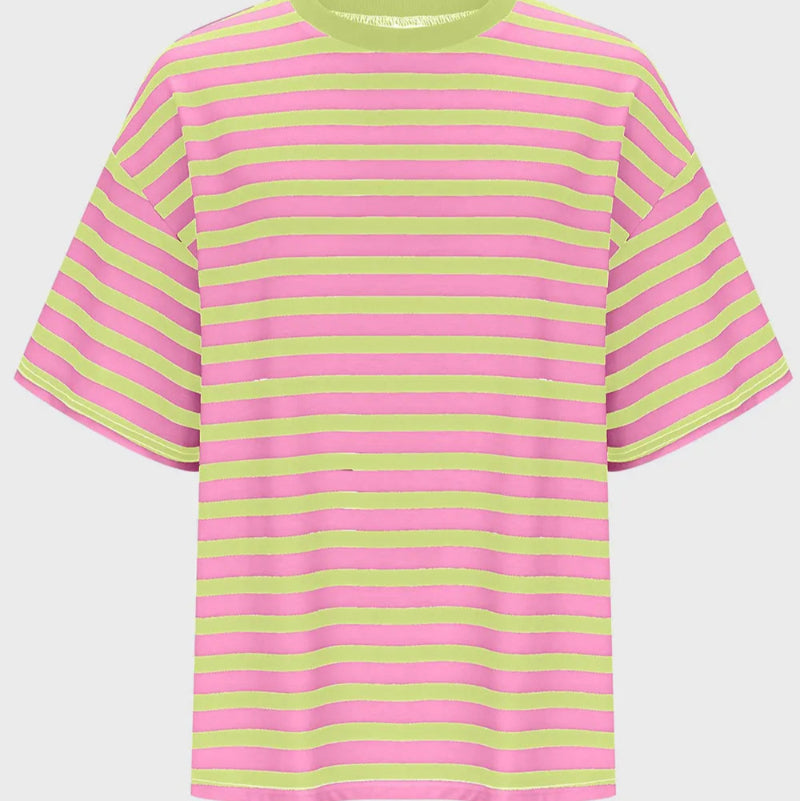 Casual Striped Quarter Sleeve T - Shirt - runwayfashionista.com
