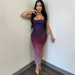 A dazzling purple backless bodycon sequined dress with a high slit and a one-shoulder neckline.