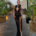 Hollow Out High Slit Slim Fit Sleeveless Midi Dress
