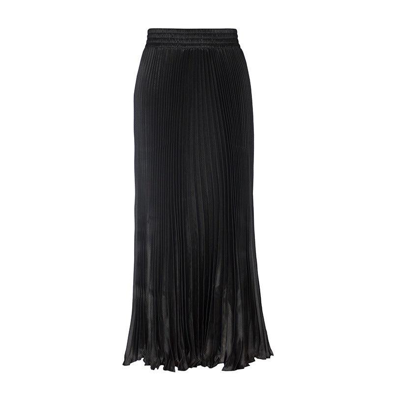 Glossy pleated long skirt