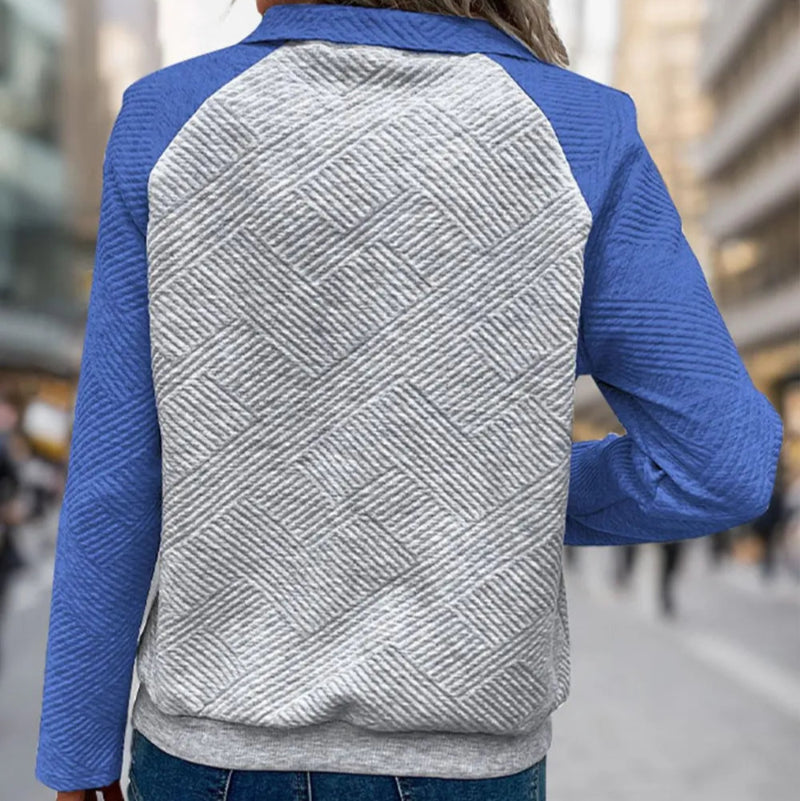 Contrast Textured Long Sleeve Sweatshirt - runwayfashionista.com