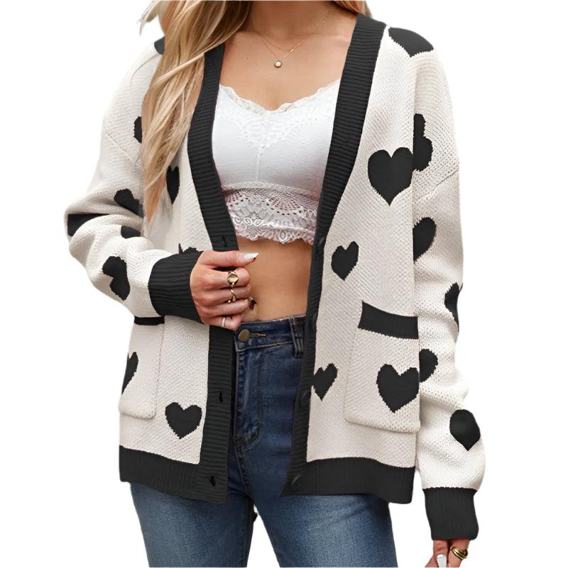 Heart button up long sleeve cardigan - runwayfashionista.com