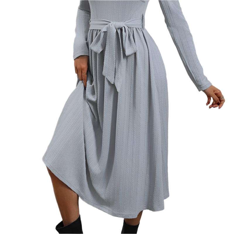 Surplice tie waist long sleeve midi dress - runwayfashionista.com