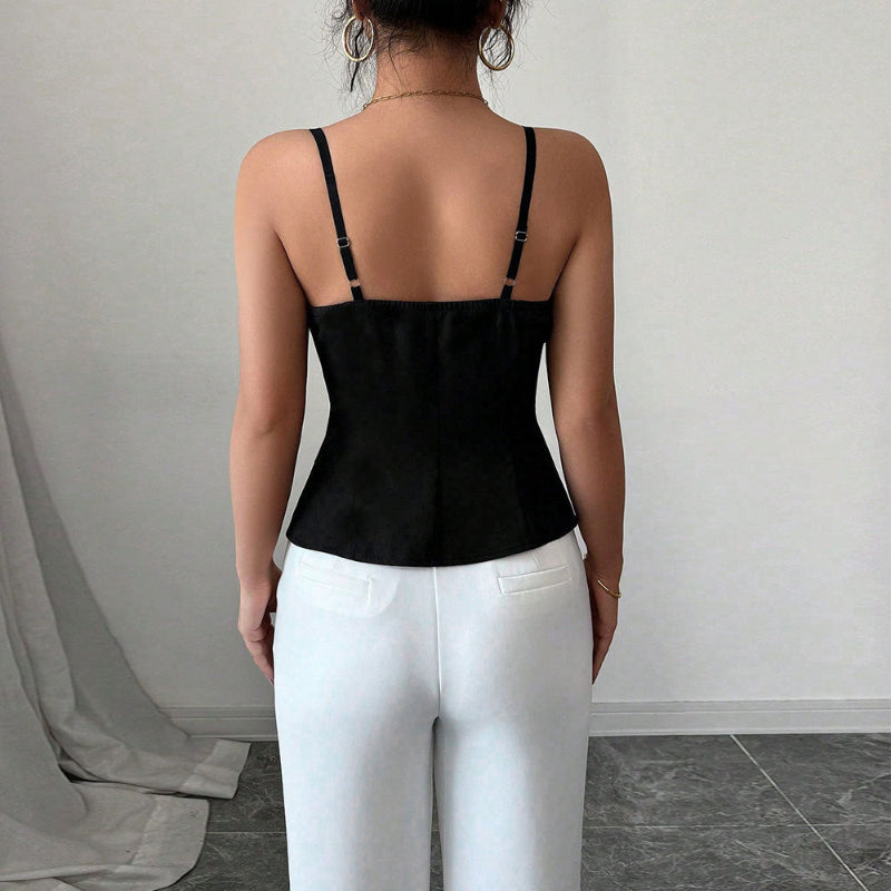 Figure-Flattering Black Slim Fit Top with Waist Detail | Casual & Chic - runwayfashionista.com