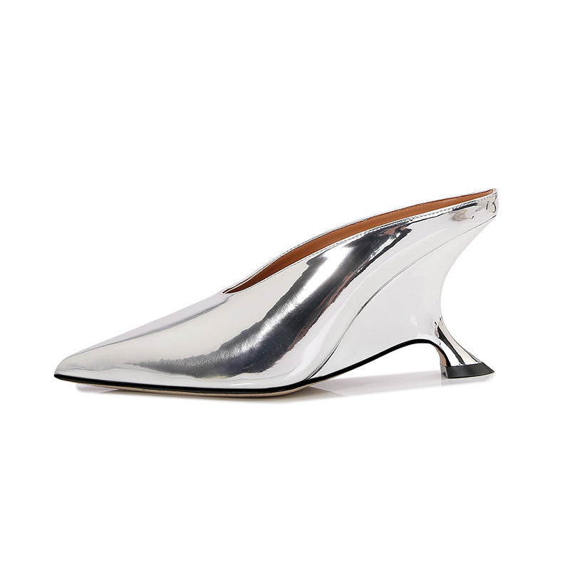 Glossy Cross Border Sloping Heels