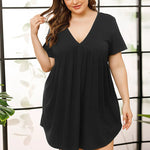 V-Neck Short Sleeve Lounge Dress - runwayfshionista.com