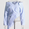Irregular Lapel and Waist Cinching Top