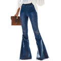 Denim Flared Elastic Waist Jeans - runwayfashionista.com